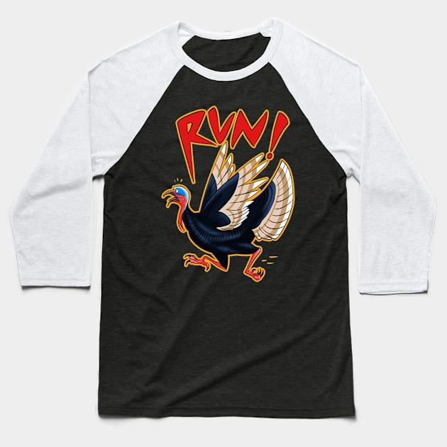 Thanksgiving days Run Turkey Baseball T-Shirt by Mang Kumis